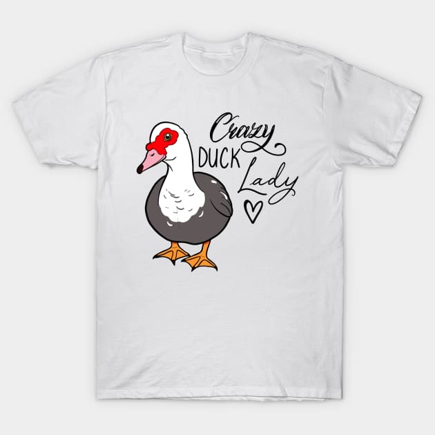 Crazy duck lady female Muscovy grey T-Shirt by Jurassic Ink